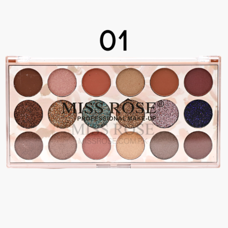 Miss Rose Eyeshadow Palette - 12 Color Eyeshadow and 6 Color Glitter Palette (12+6) - MAT Beauty