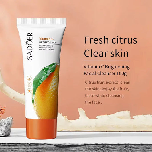 Sadoer Vitamin C Facial Cleanser - Refreshing Whitening & Brightening Cleansing Foam Face Wash 100g - MAT Beauty