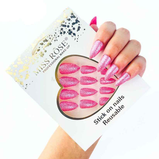 Miss Rose Glitter Chunk Nails for Stunning Stick-On Nail Art