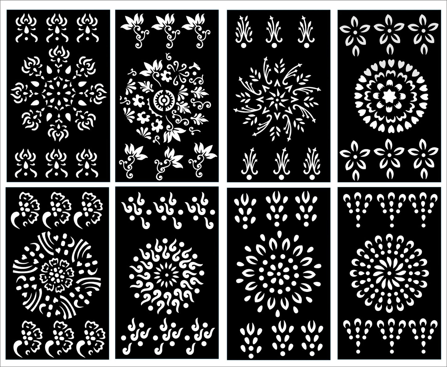 Pack of 8 Round Tikki Henna Stencils - Perfect for Tikki Design - MAT Beauty