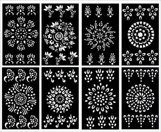 Pack of 8 Round Tikki Henna Stencils - Perfect for Tikki Design