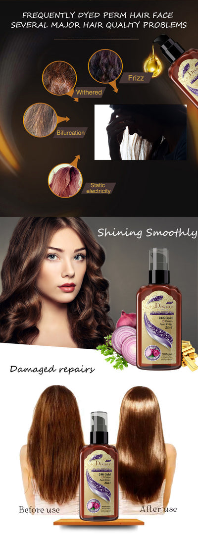 DISAAR 24K Gold Onion Hair Serum 120ml - Anti-Frizz 2 in 1 Solution for Smooth Hair - MAT Beauty