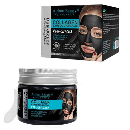 Aichun Beauty Collagen Bamboo Charcoal Mask - Vegan Peel-Off Moisturizing Oil Control Anti-Acne Facial Mask 150ml
