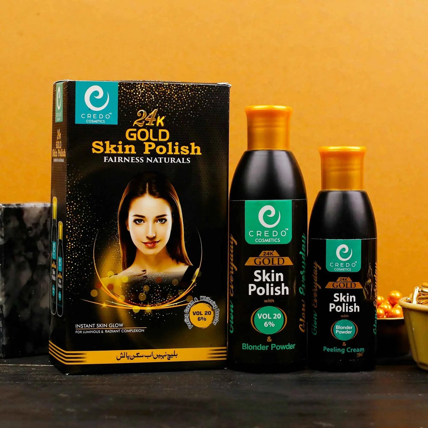 24K Gold Skin Polish Bottle Set for Radiant Skin