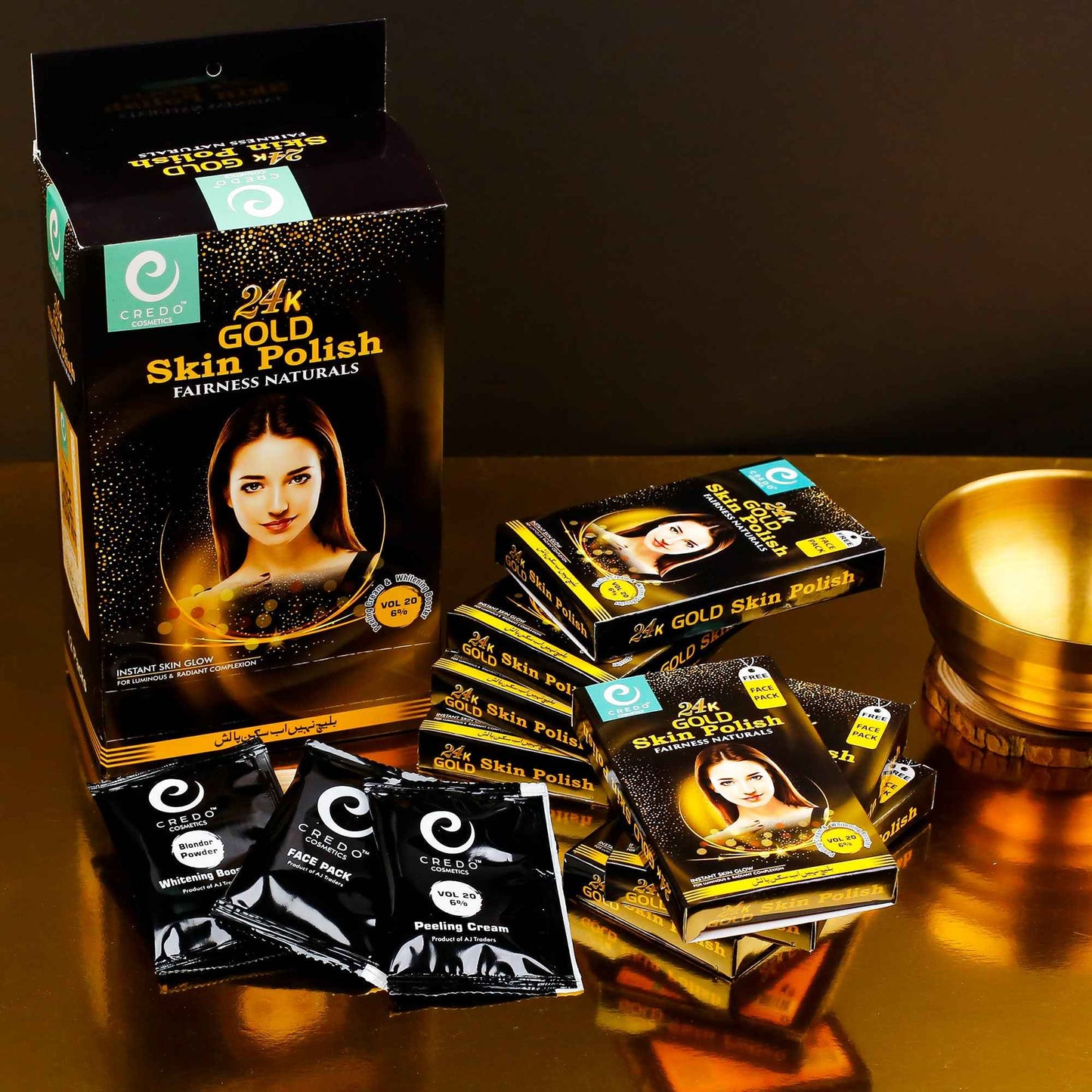 24K Gold Skin Polish Sachet Pack with Free 12 Face Pack Offer