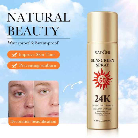 Sadoer 24K Gold Sunscreen Spray for UV Protection and Moisturizing - Waterproof 150ml SD50714