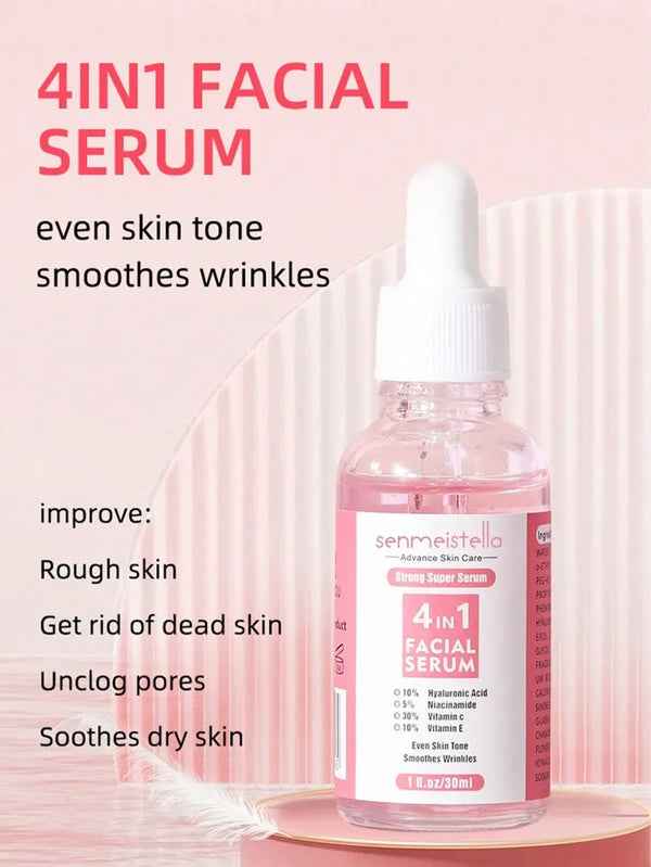 SADOER Facial Serum 30ml - 4 IN 1 with Hyaluronic Acid, Vitamin C, Vitamin E, and Nicotinamide for Moisturizing, Whitening, and Brightening