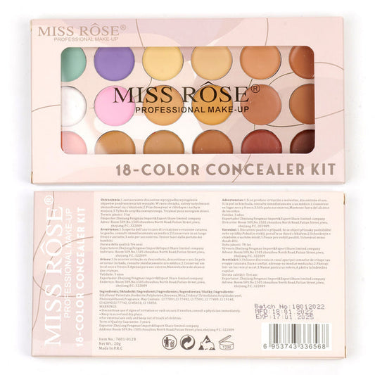 Miss Rose Concealer Palette - 18 Color Flawless Contouring and Coverage Solution - MAT Beauty