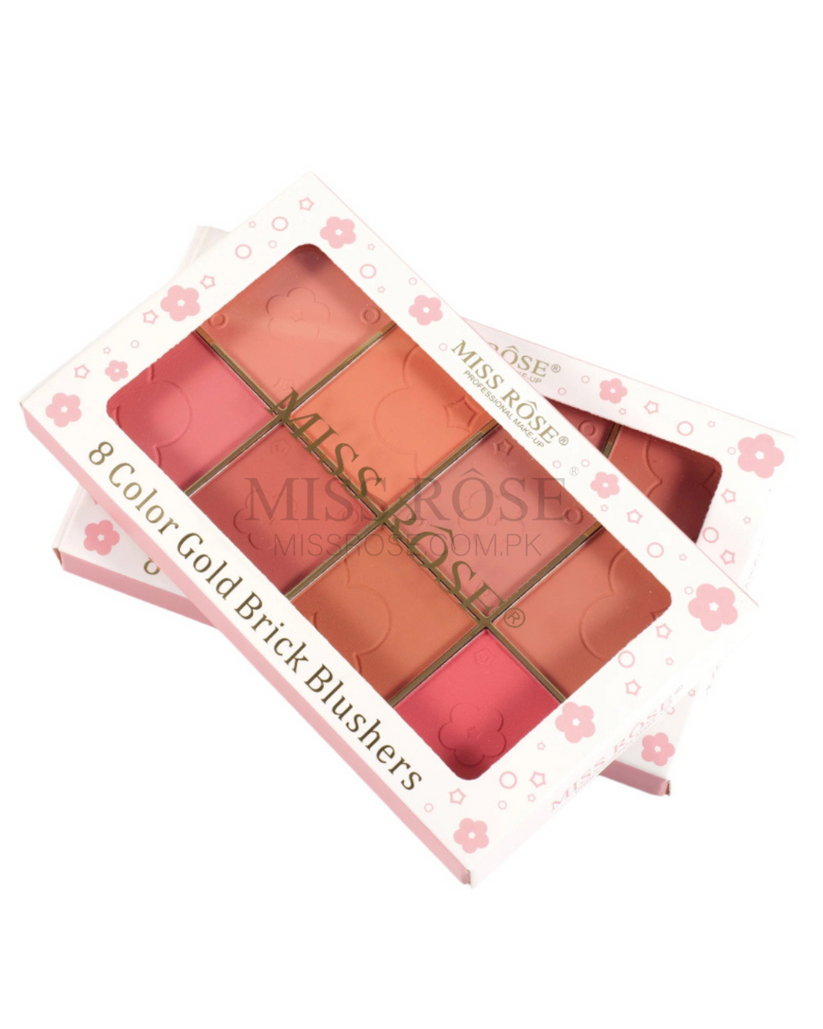 Miss Rose Blush Palette - 8-Color Gold Brick Blush for Radiant Cheeks - MAT Beauty