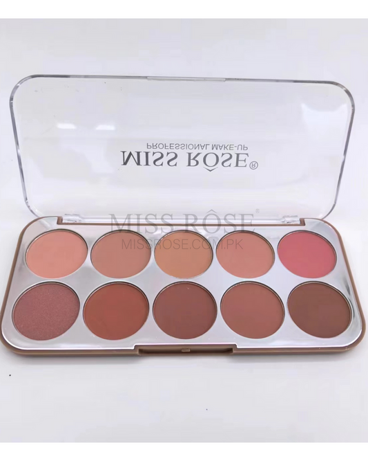 Miss Rose 10-Color Blushers Palette for Flawless Glow - Miss Rose Blush Palette