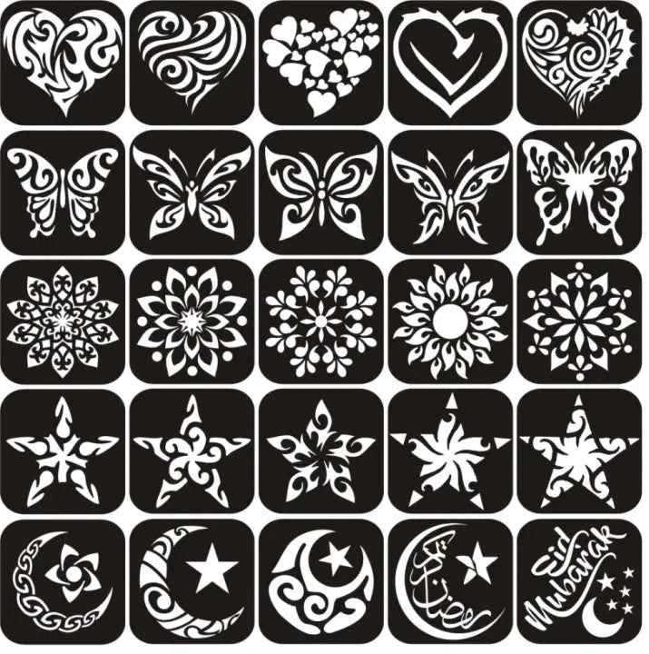 Pack of 25 Unique Mehndi Stencils Stickers for Kids