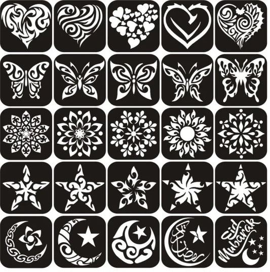 Pack of 25 Unique Mehndi Stencils Stickers for Kids - MAT Beauty