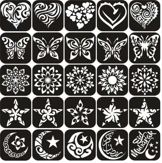 Pack of 25 Unique Mehndi Stencils Stickers for Kids