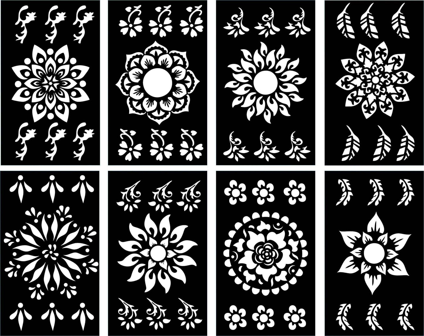 Pack of 8 Henna Mehndi Design Stickers for Beautiful Body Art