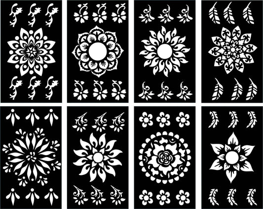 Pack of 8 Henna Mehndi Design Stickers for Beautiful Body Art