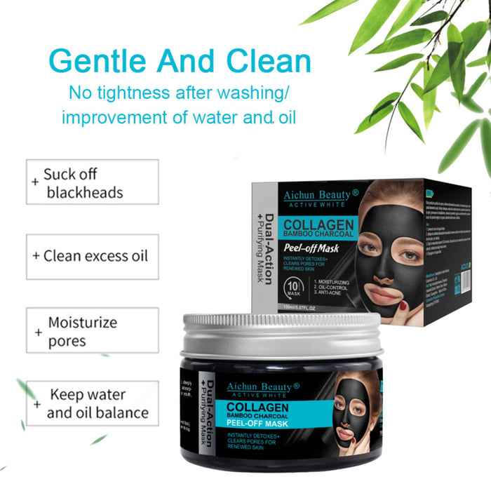 Aichun Beauty Collagen Bamboo Charcoal Mask - Vegan Peel-Off Moisturizing Oil Control Anti-Acne Facial Mask 150ml