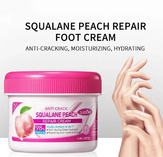 SADOER Organic Foot Cream for Cracked Heels - Exfoliating Squalene Peach Repair & Nourishing Solution - MAT Beauty