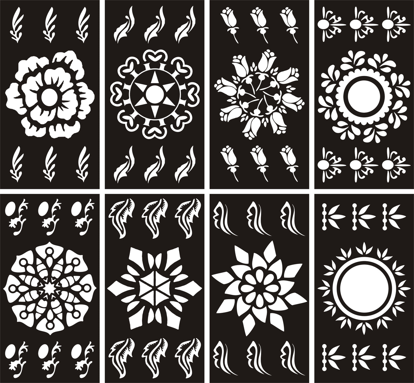 Pack of 8 Henna Mehndi Design Stencils for Easy Body Art - MAT Beauty