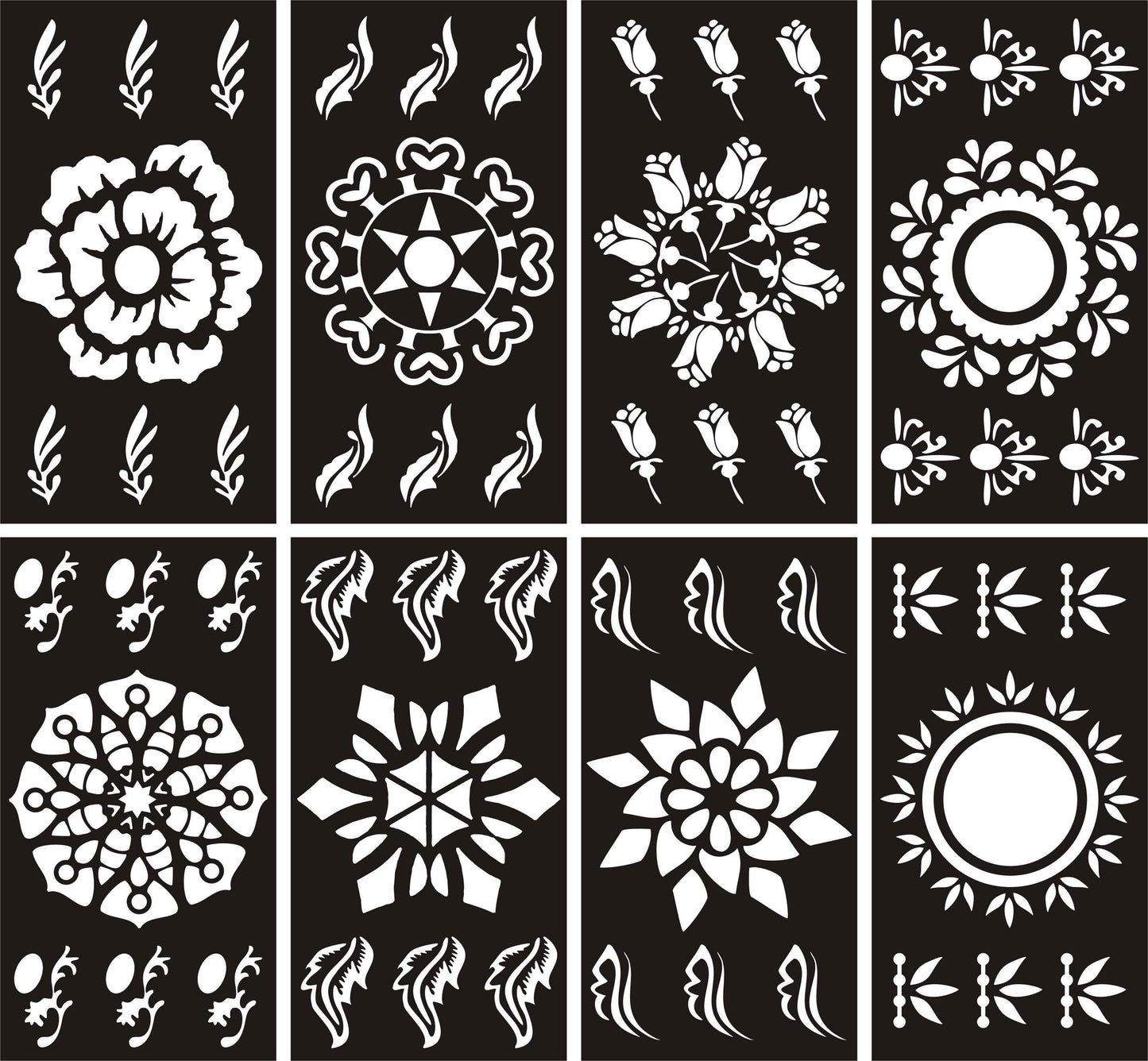 Pack of 8 Henna Mehndi Design Stencils for Easy Body Art