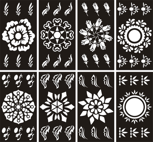 Pack of 8 Henna Mehndi Design Stencils for Easy Body Art
