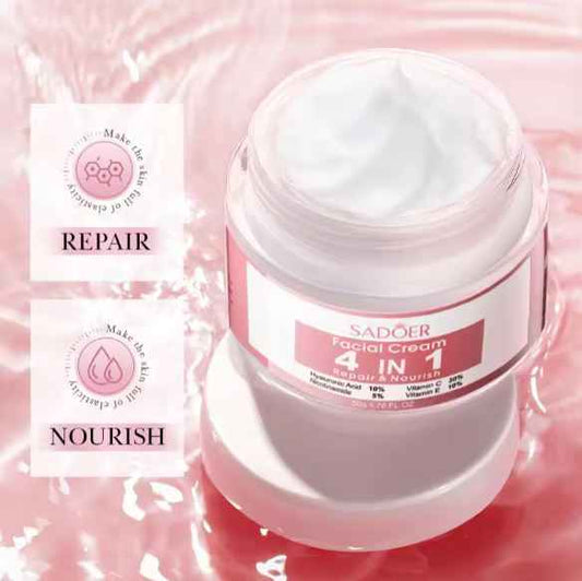 Sadoer Hyaluronic Acid Face Cream - 4 In 1 Whitening, Nourishing, Firming, Anti-Wrinkle with Vitamin C and E