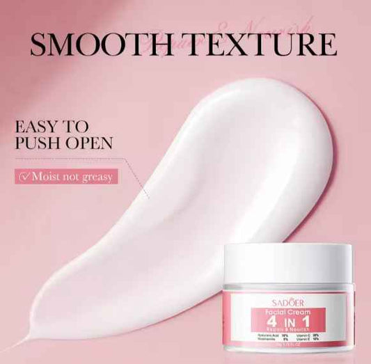 Sadoer Hyaluronic Acid Face Cream - 4 In 1 Whitening, Nourishing, Firming, Anti-Wrinkle with Vitamin C and E