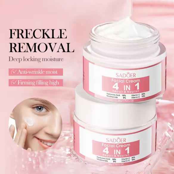 Sadoer Hyaluronic Acid Face Cream - 4 In 1 Whitening, Nourishing, Firming, Anti-Wrinkle with Vitamin C and E
