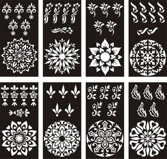 Pack of 8 Henna Mehndi Stencil Stickers for Stunning Body Art - MAT Beauty