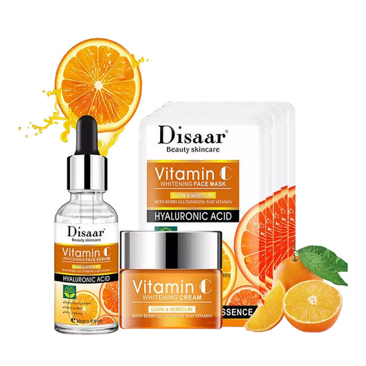 DISAAR Vitamin C Facial Skin Care Kit - Pack of 3 Anti-Wrinkle Aging Serums Cream & Face Mask - MAT Beauty