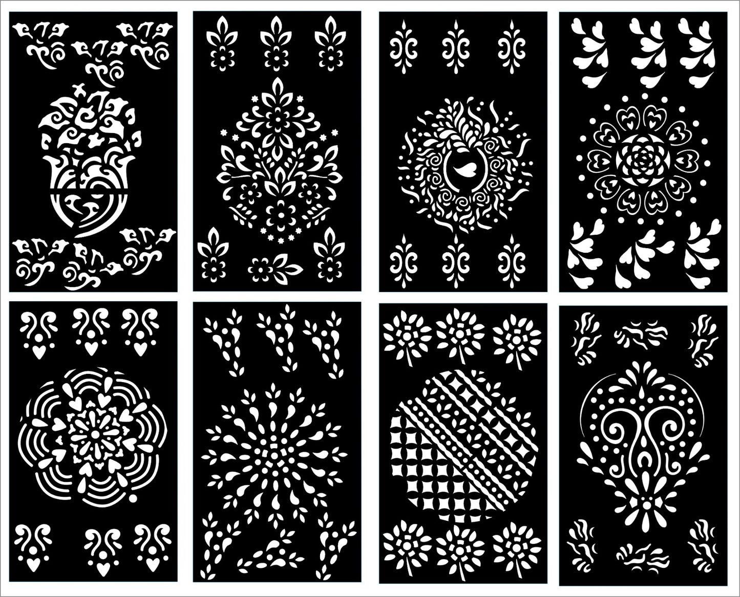 Pack of 8 Henna Mehndi Design Stencils for Hands - Quality Stickers - MAT Beauty