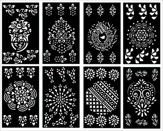 Pack of 8 Henna Mehndi Design Stencils for Hands - Quality Stickers