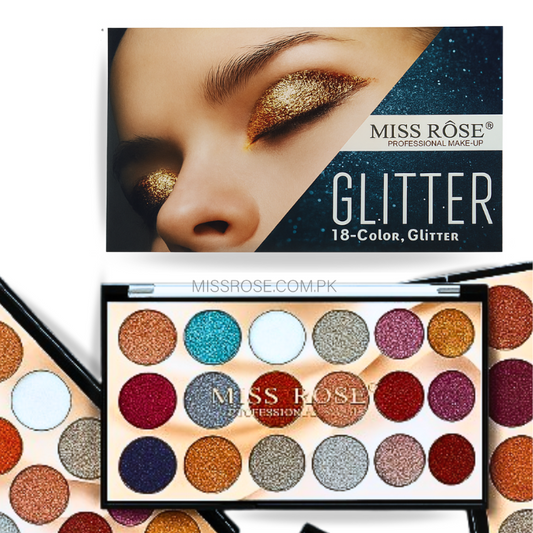 MISS ROSE Glitter Eyeshadow Palette - 18-Color Sequin Sparkle Collection - MAT Beauty