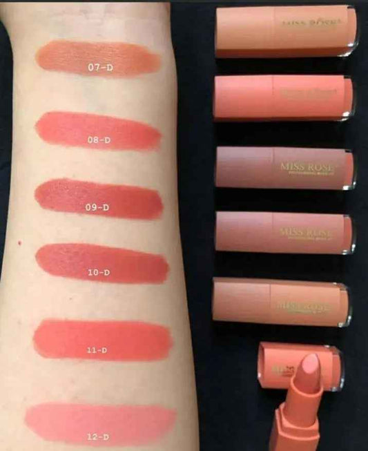 MISS ROSE Matte Waterproof Lipsticks - Set of 6 Long-Lasting Shades