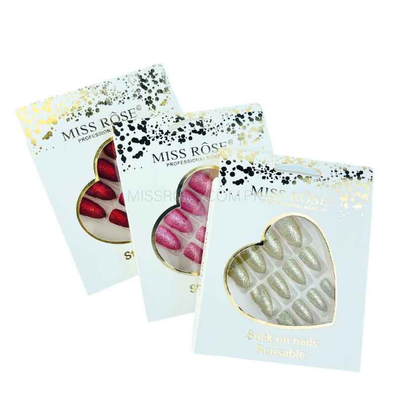 Miss Rose Glitter Chunk Nails for Stunning Stick-On Nail Art