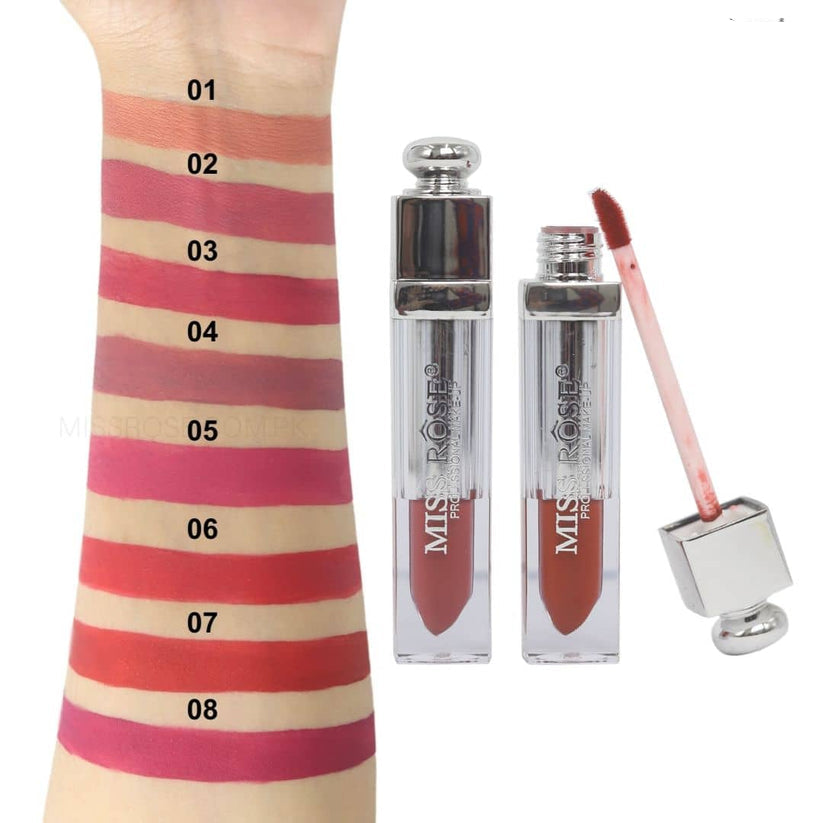 Pack of 8 Miss Rose Matte Lip Gloss - Silver Angelic Finish - MAT Beauty