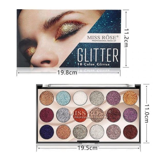 MISS ROSE Glitter Eyeshadow Palette - 18-Color Sequin Sparkle Collection - MAT Beauty
