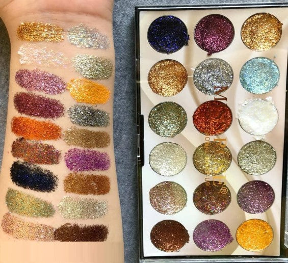 MISS ROSE Glitter Eyeshadow Palette - 18-Color Sequin Sparkle Collection - MAT Beauty