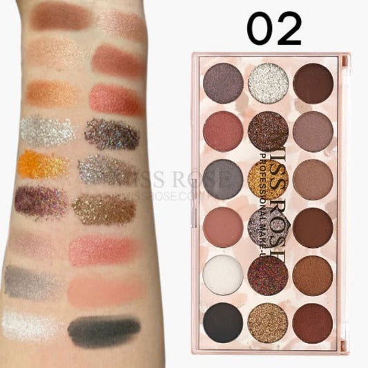 Miss Rose Eyeshadow Palette - 12 Color Eyeshadow and 6 Color Glitter Palette (12+6) - MAT Beauty