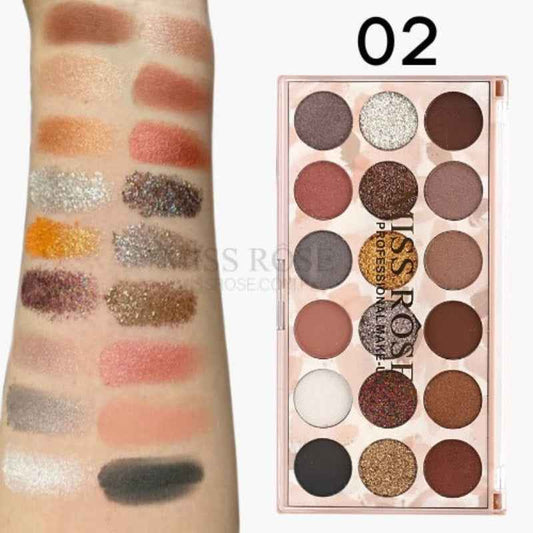 Miss Rose Eyeshadow Palette - 12 Color Eyeshadow and 6 Color Glitter Palette (12+6)