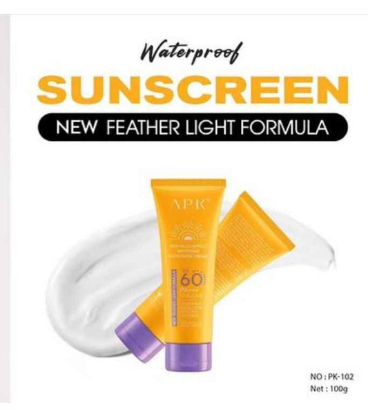 APK SPF 60 New Feather Light Formula PA+++ Whitening Sunscreen Cream | Waterproof & Sweatproof UVA/UVB Protection 100g