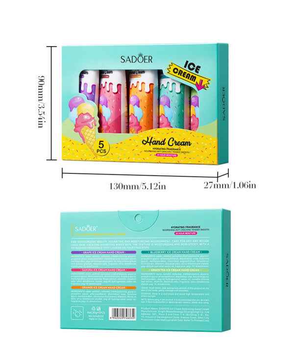 Sadoer Ice Cream Hand Cream Set – 5pcs Nourishing and Smoothing Hydrating 20g Each