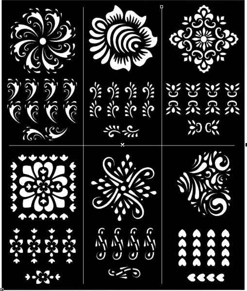 Pack of 6 Henna Mehndi Sticker Stencils for Hands with Finger Designs AH