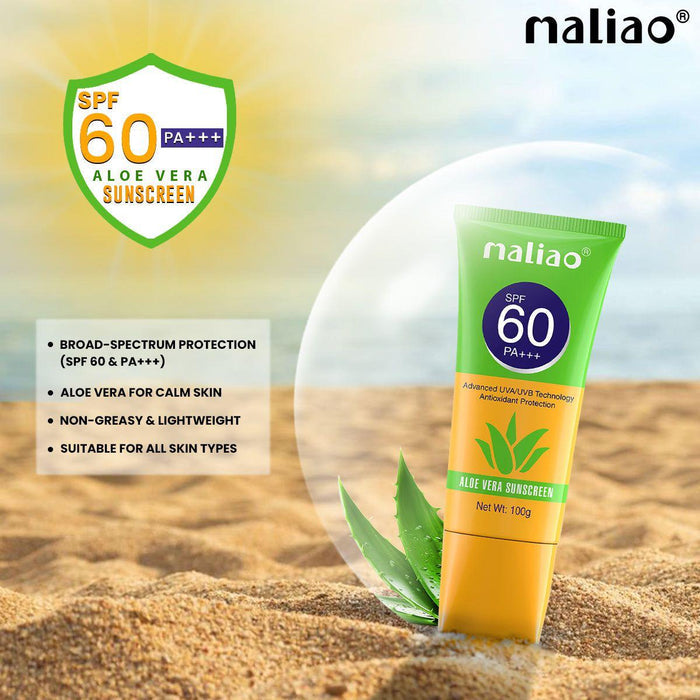Maliao Aloe Vera Sunscreen SPF 60 PA+++ Broad Spectrum Sunblock for Ultimate Protection - MAT Beauty