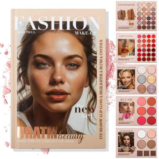 URATM Beauty Fashion All-In-One Makeup Palette: 5 Pages of Eyeshadow, Lip Gloss, Highlighter, Blush, and Contour