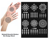 Pack of 6 Henna Mehndi Sticker Stencils for Tikki Design with Finger Patterns - MAT Beauty