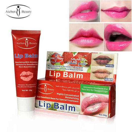 Aichun Beauty Lip Balm Moisturizing and Soothing Strawberry 50G for Highly Concentrated Lip Care