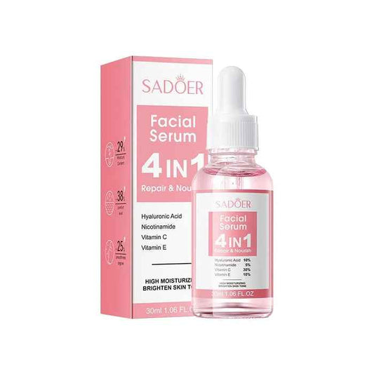 SADOER Facial Serum 30ml - 4 IN 1 with Hyaluronic Acid, Vitamin C, Vitamin E, and Nicotinamide for Moisturizing, Whitening, and Brightening