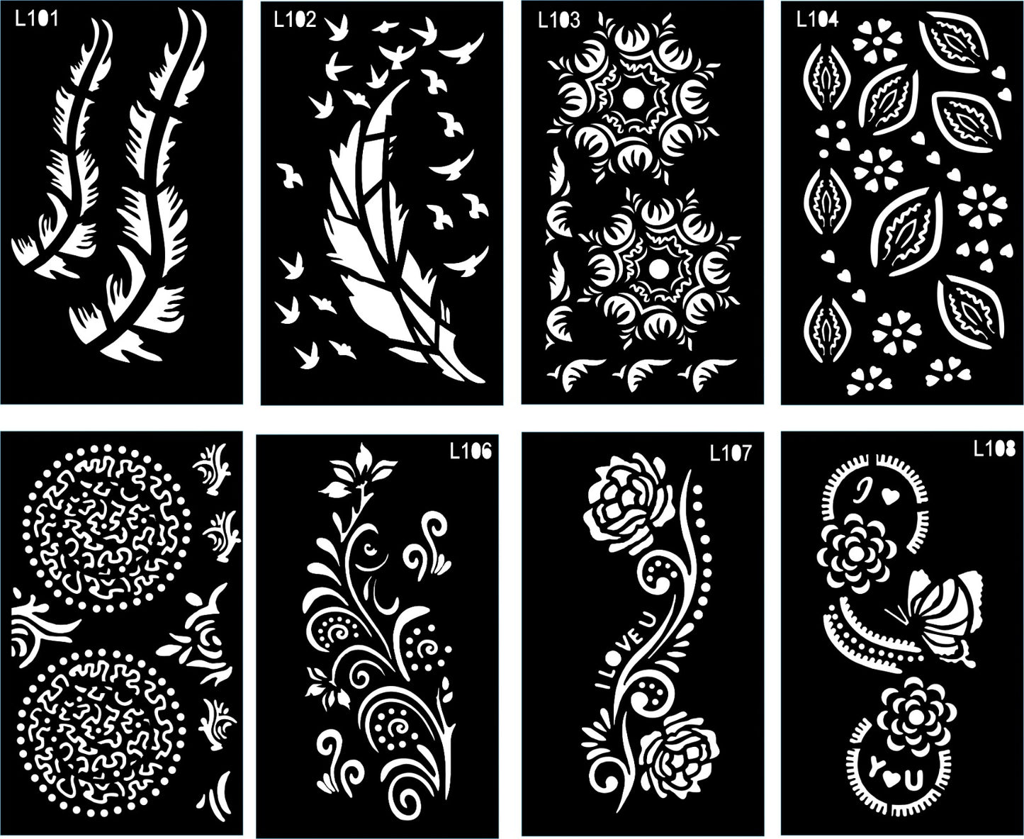 Pack of 8 Henna Mehndi Design Stencils for Beautiful Hands - MAT Beauty