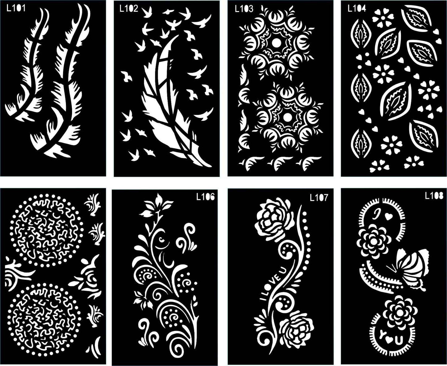 Pack of 8 Henna Mehndi Design Stencils for Beautiful Hands