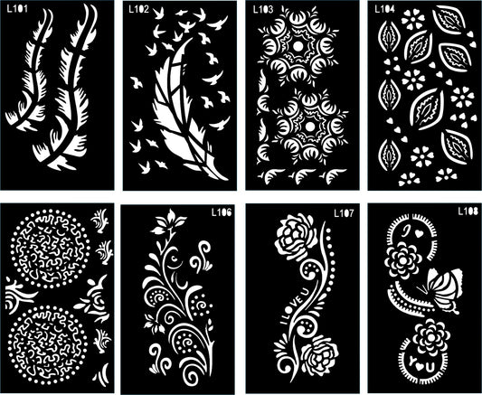 Pack of 8 Henna Mehndi Design Stencils for Beautiful Hands - MAT Beauty
